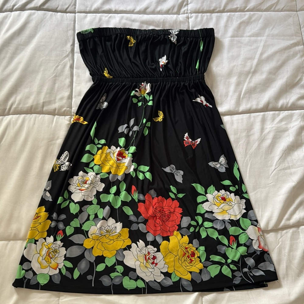 Body Central Strapless Dress - Black with Floral Design